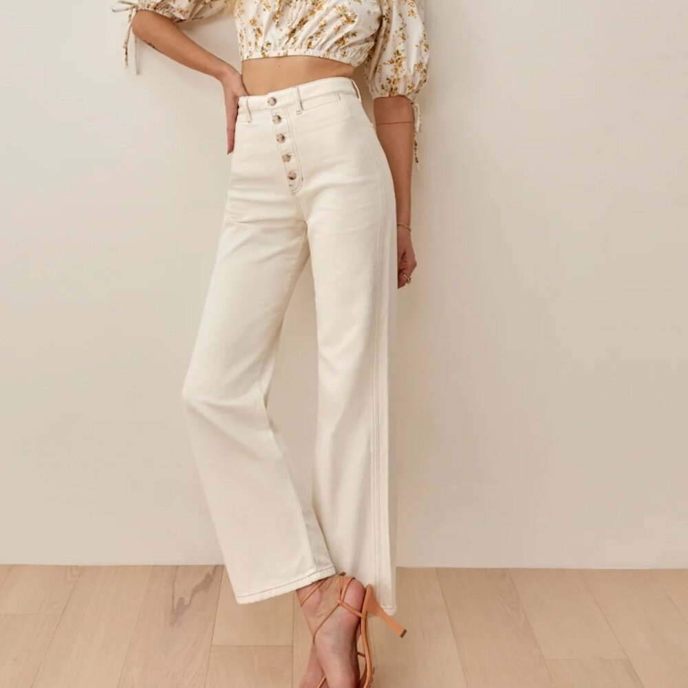 Reformation Lexi High Rise Wide Leg Jeans Ivory - Size 26